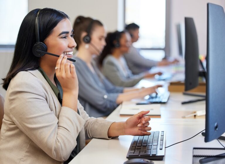 Call,Center,,Profile,And,Woman,With,Headset,,Support,And,Communication