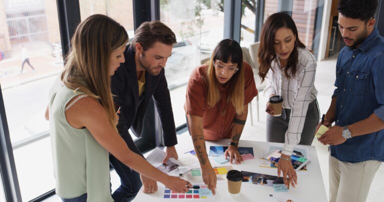 Group,,Creative,Business,People,And,Brainstorming,With,Color,Palette,For