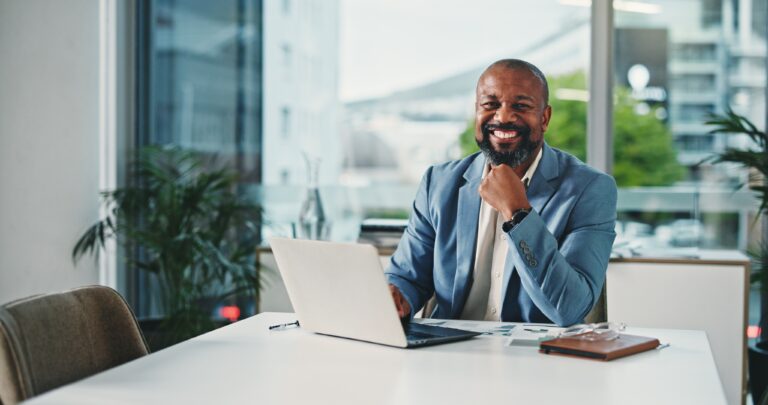 Laptop,,Black,Man,Or,Portrait,With,Documents,In,Business,For